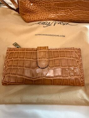 Patricia Nash Croc-Embossed Leather Nazari Wallet in Cognac color.